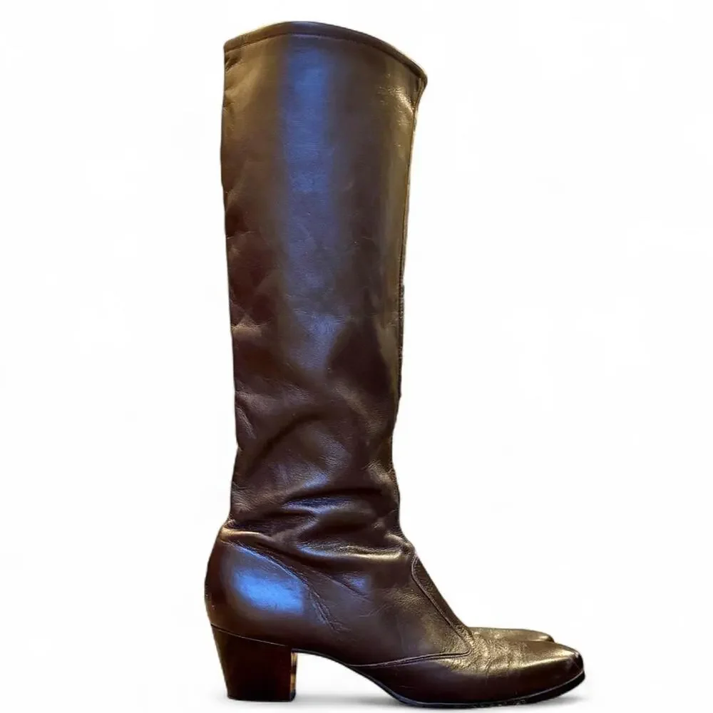 Vintage Air Step Dark Brown Leather Knee High Riding Equestrian Boots Size 7.5